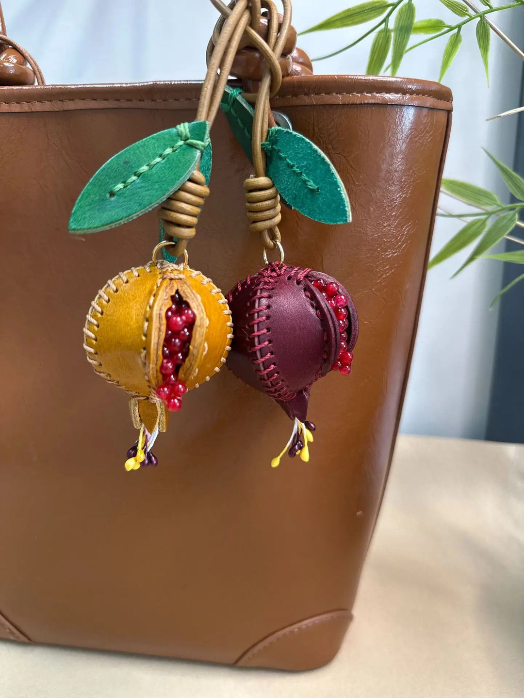Women's Pomegranate Leather Charm Keychain for Bags and Cars-The Yellow Prime