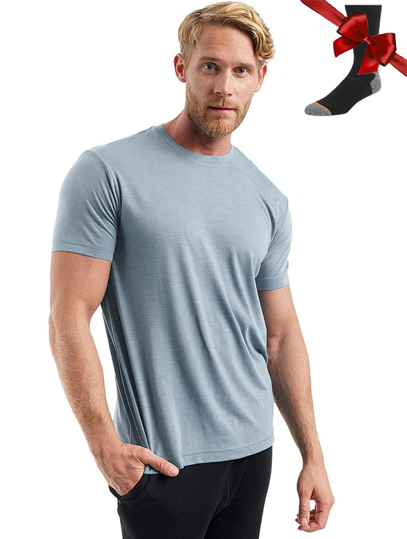 Men's Superfine Merino Wool Base Layer T-Shirt and Socks Set-The Yellow Prime