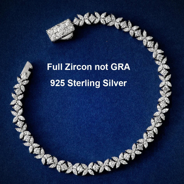 Women's Moissanite Tennis Bracelet in Sterling Silver Floral Design-The Yellow Prime