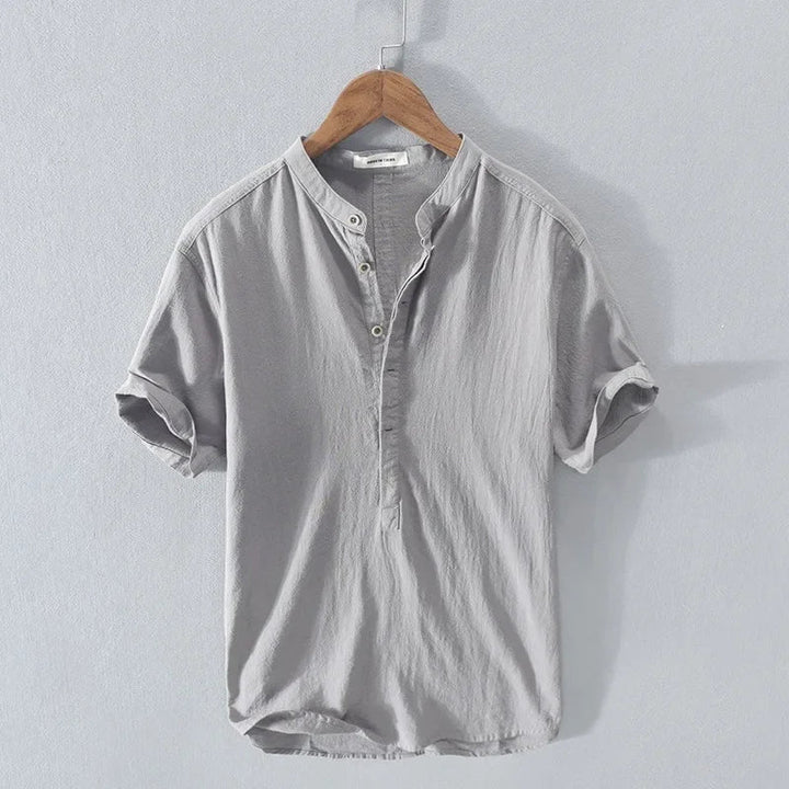 Men's Breathable Cotton Linen Loose Fit Short Sleeve Shirt-The Yellow Prime