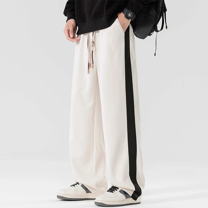 Men's Wide-Leg Sweatpants with Side Stripe – Relaxed Fit Joggers
