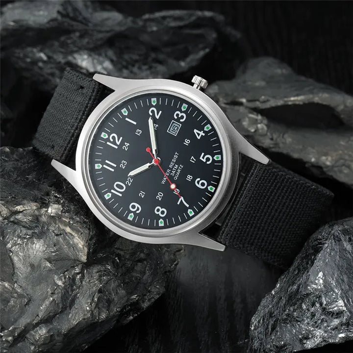 Men's Quartz Military Style Watch with Nylon Strap and Date Display-The Yellow Prime