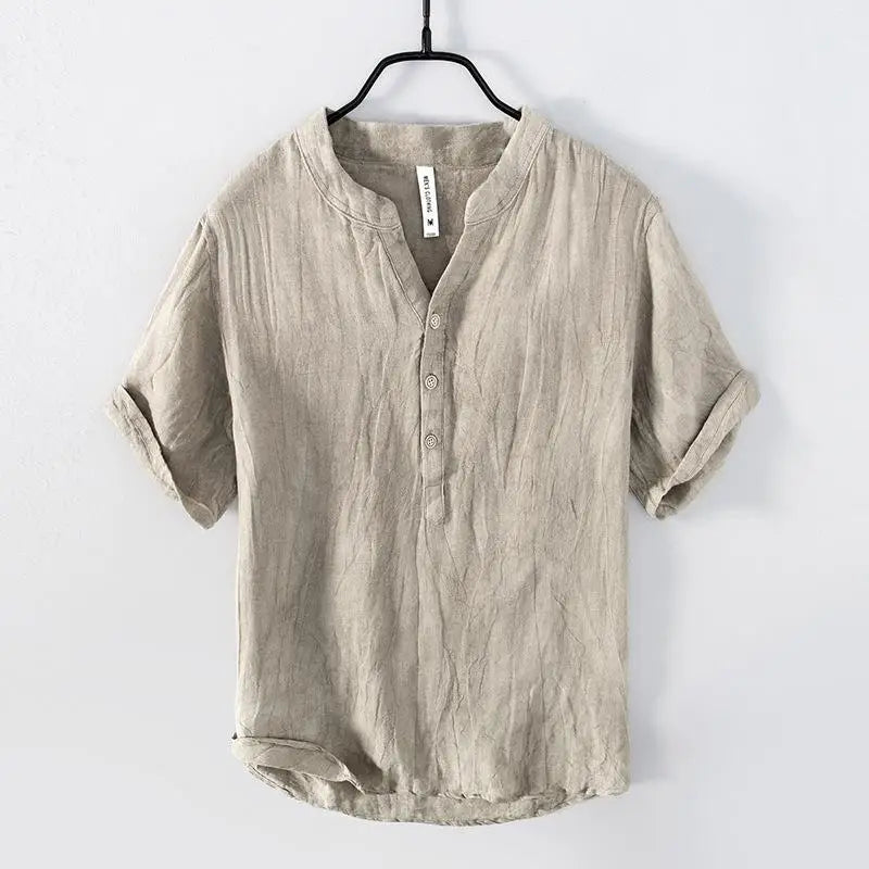Men's Short Sleeve Linen Shirt - Cove Style-The Yellow Prime