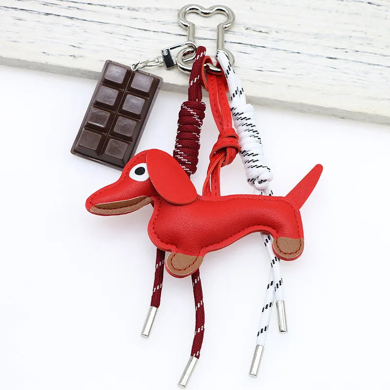 Women's Dachshund Leather Bag Charm Keychain Gift-The Yellow Prime
