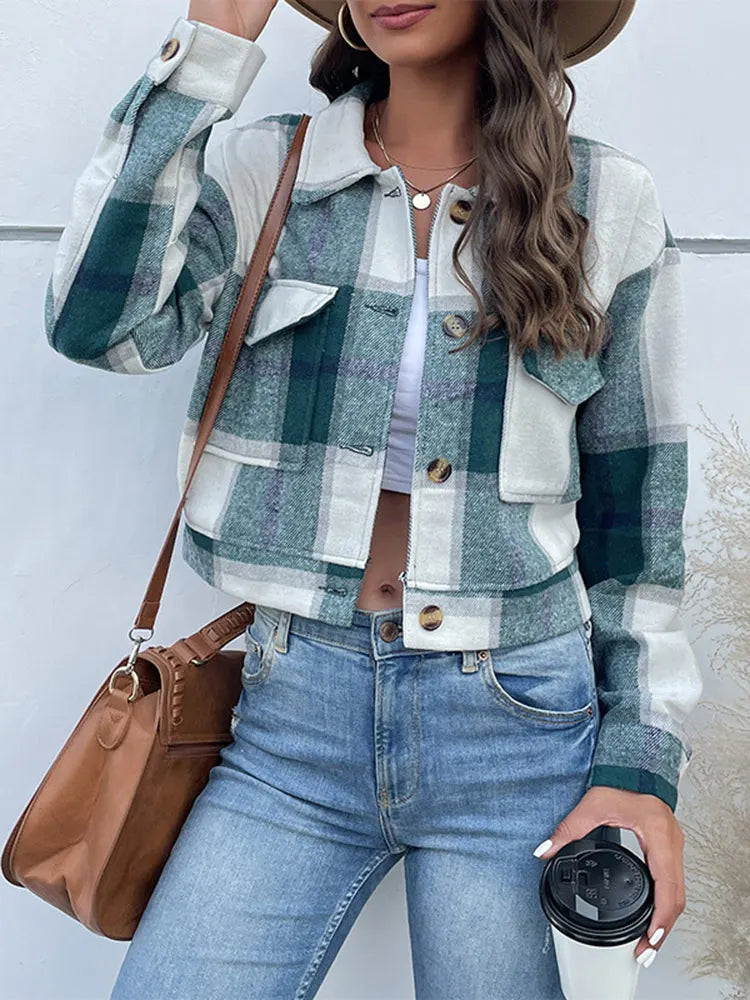 Women's Plaid Crop Jacket-The Yellow Prime