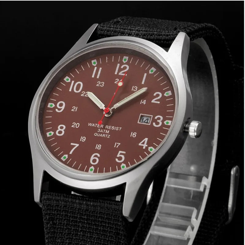 Men's Quartz Military Style Watch with Nylon Strap and Date Display-The Yellow Prime