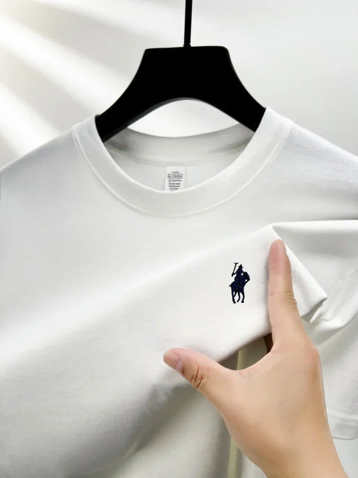 Men's Cotton Short Sleeve Round Neck T-Shirt with Pony Embroidery-The Yellow Prime