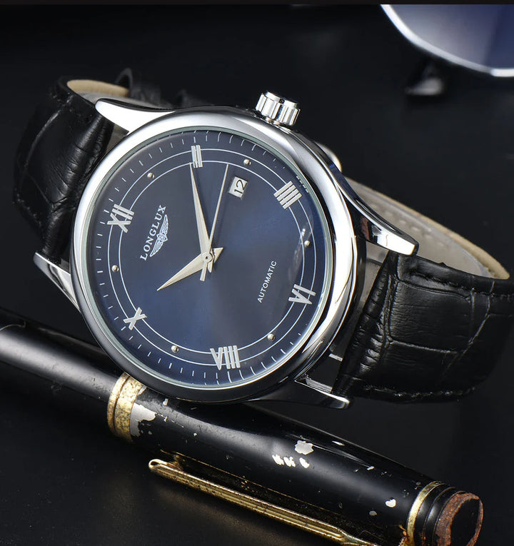 Men's Automatic Leather Strap Mechanical Date Waterproof Watch-The Yellow Prime