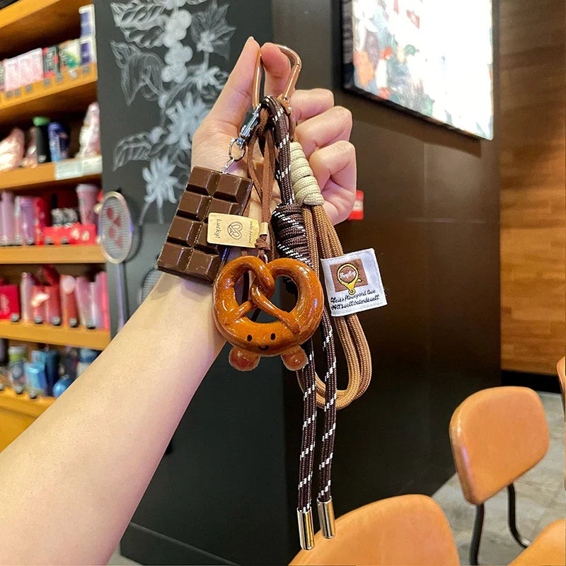 Women's Woven Rope Bowknot Keychain with Adorable Pastry Charms-The Yellow Prime