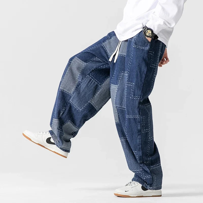Men's Patchwork Denim Joggers-The Yellow Prime