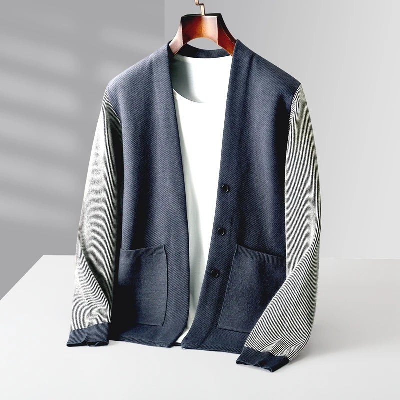 Men's Two-Tone Merino Cardigan-The Yellow Prime