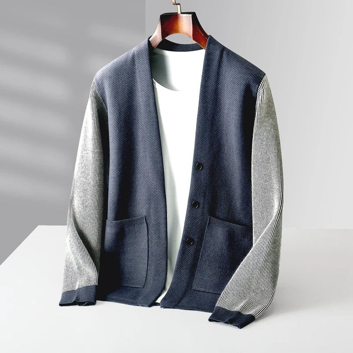 Men's Two-Tone Merino Cardigan-The Yellow Prime