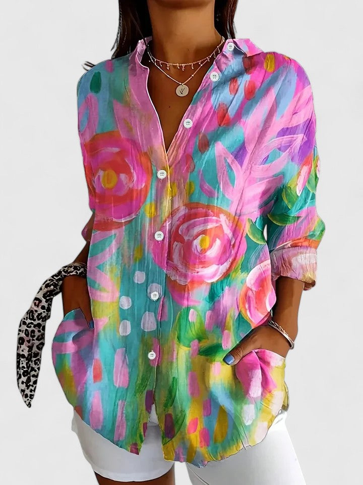 Kylie | Women's Floral Button-Up Shirt - Colorful Design-The Yellow Prime