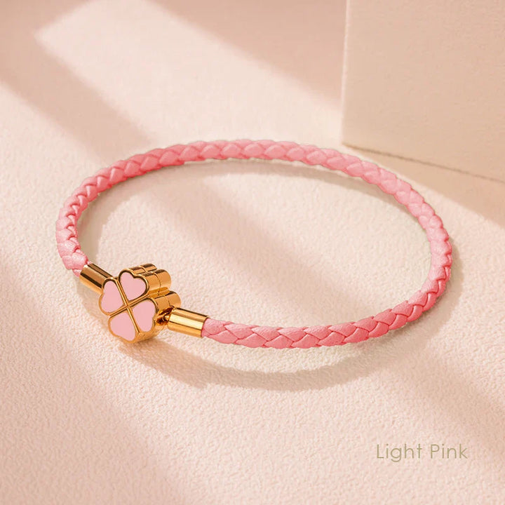 Women's Braided Leather Lucky Bracelet with Four Leaf Clover-The Yellow Prime