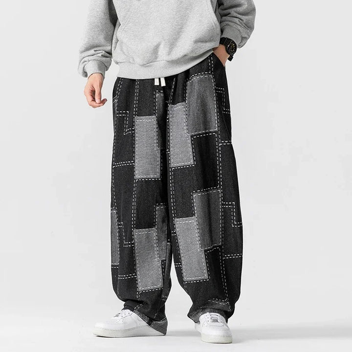 Men's Patchwork Denim Joggers-The Yellow Prime
