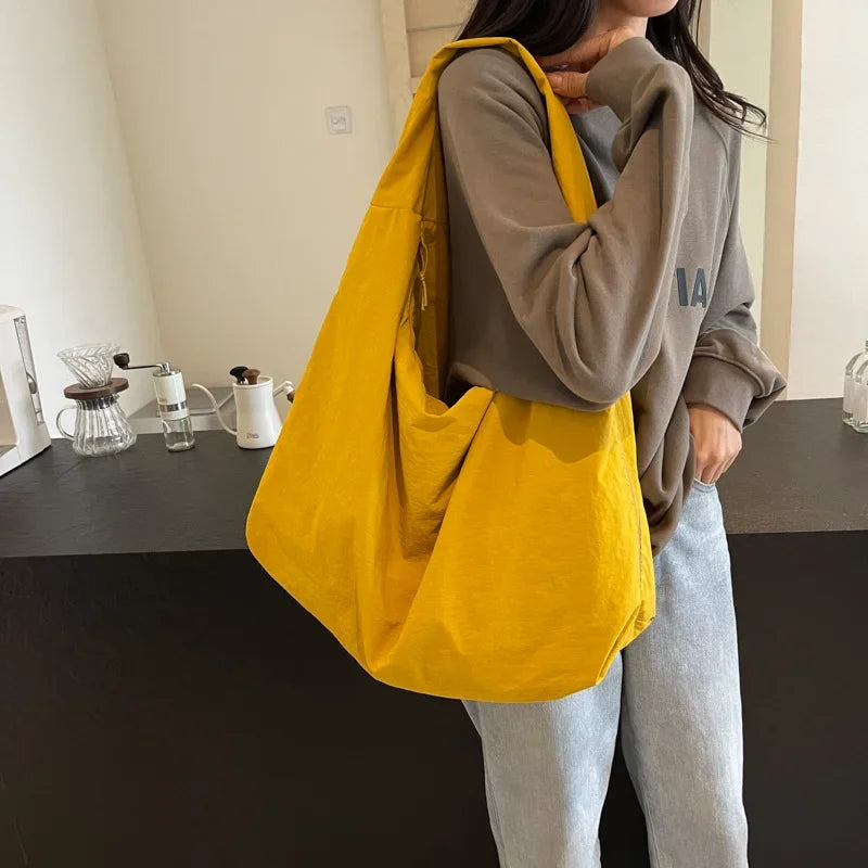 Women's Lightweight Versatile Shoulder Bag - Slouchy Nylon Design-The Yellow Prime