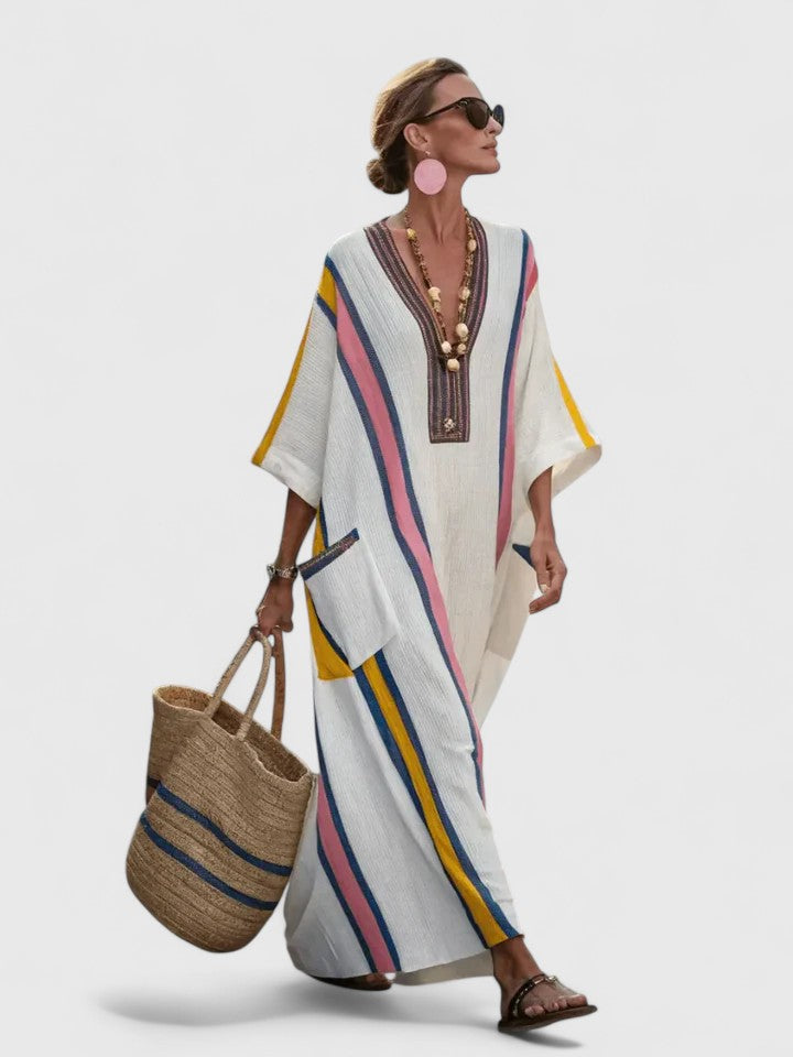 Emma | Women's Maxi Dress - V-Neck, Loose Fit-The Yellow Prime