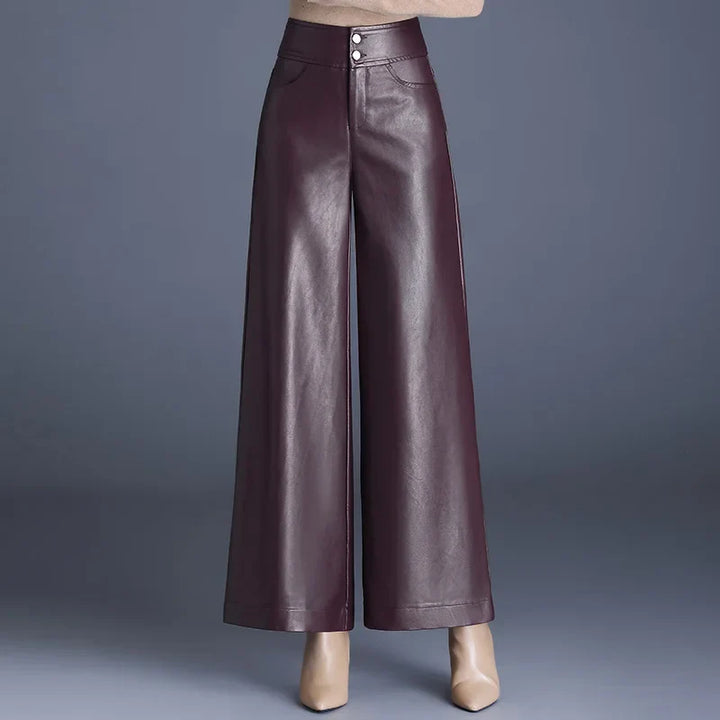 Women's High-Rise Glossy Leather Wide-Leg Trousers