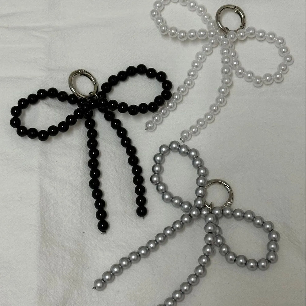 Women's Beaded Pearl Bow Keychain Y2K Bag Charm Gift Accessory-The Yellow Prime