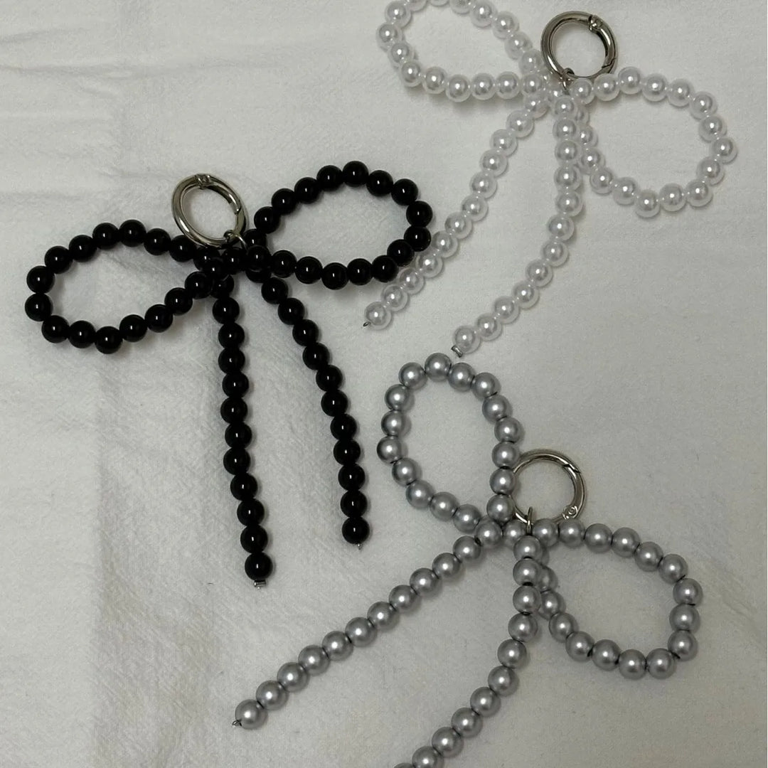 Women's Beaded Pearl Bow Keychain Y2K Bag Charm Gift Accessory-The Yellow Prime