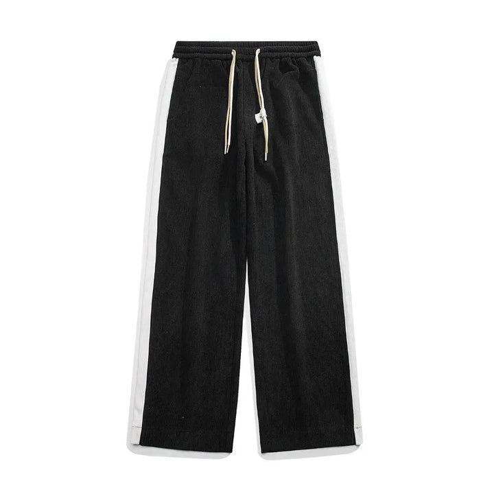 Men's Wide-Leg Sweatpants with Side Stripe – Drawstring Lounge Pants