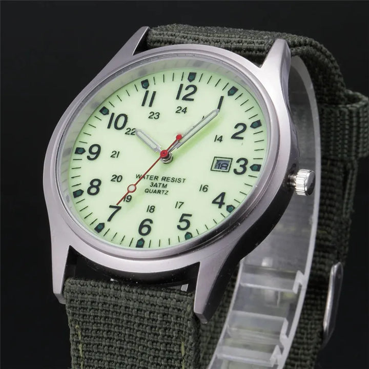 Men's Quartz Military Style Watch with Nylon Strap and Date Display-The Yellow Prime