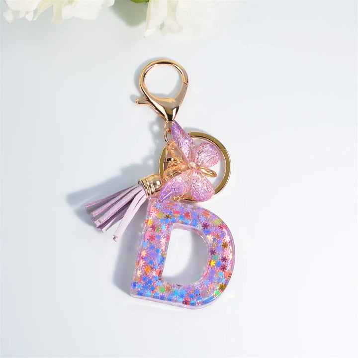 Women's Sequin Letter Keychain with Butterfly Tassel Charm-The Yellow Prime