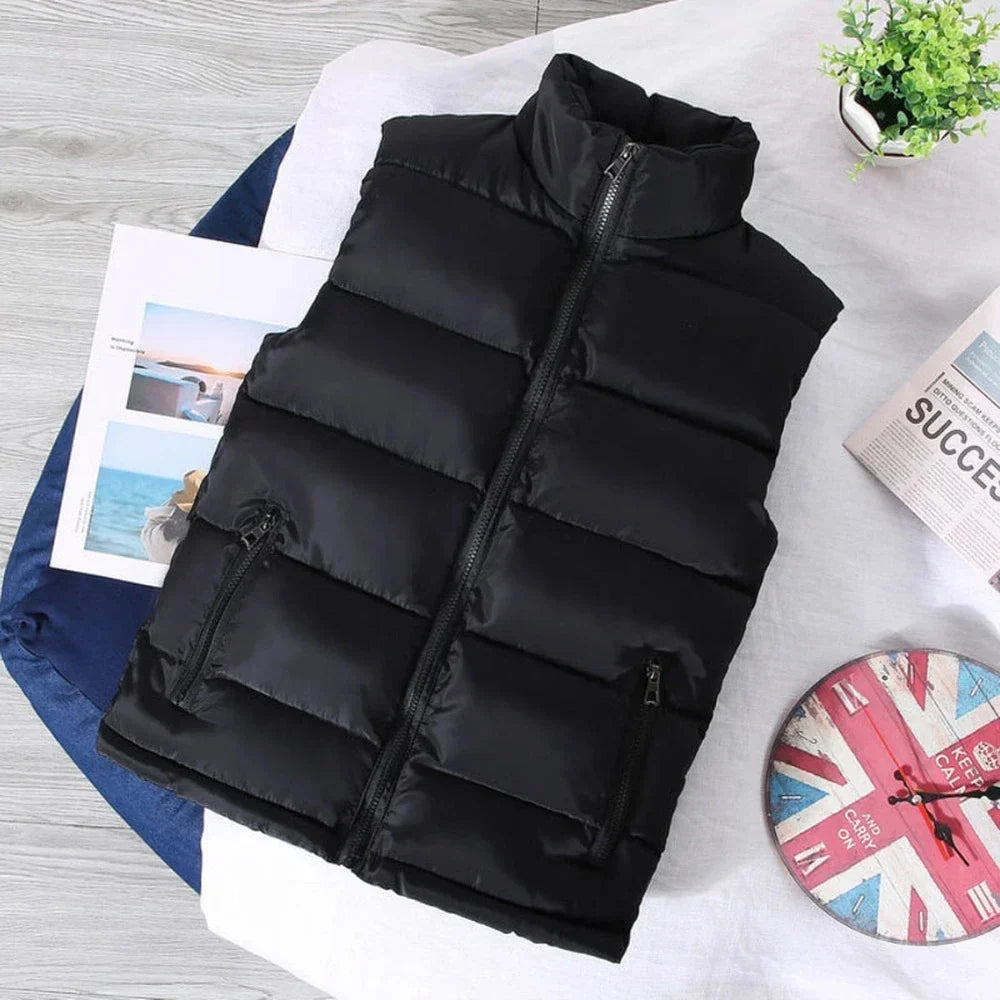 Men's Casual Warm Slim Puffer Vest - Stand Collar, Polyester