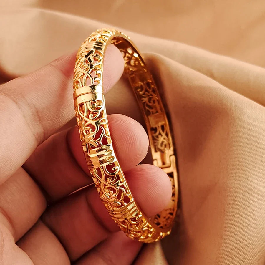 Women's Gold Openwork Bangle Wedding Bracelet in Dubai Style-The Yellow Prime