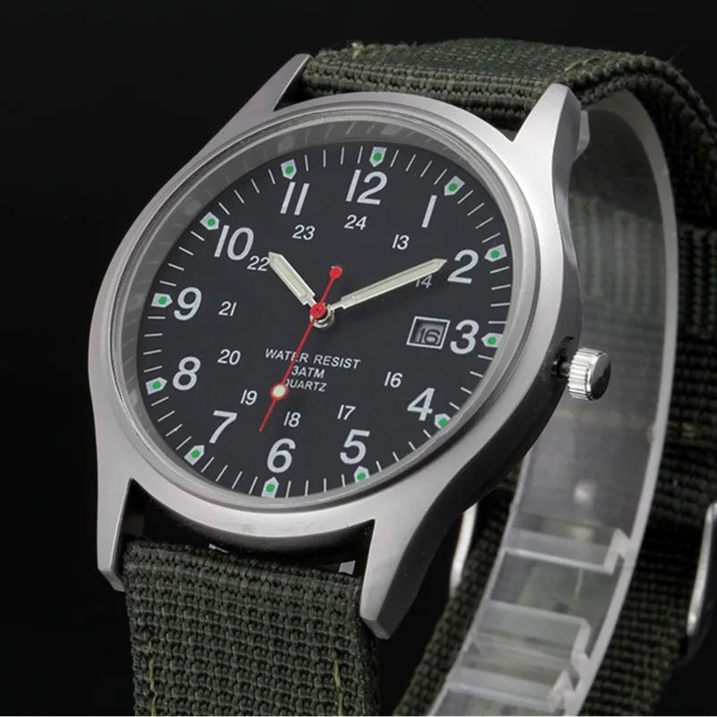 Men's Quartz Military Style Watch with Nylon Strap and Date Display-The Yellow Prime