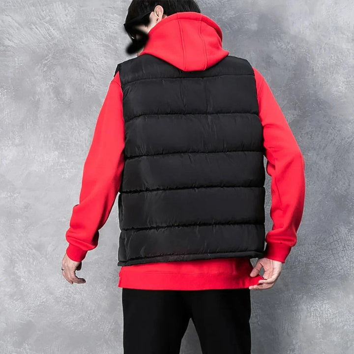 Men's Casual Warm Slim Puffer Vest - Stand Collar, Polyester