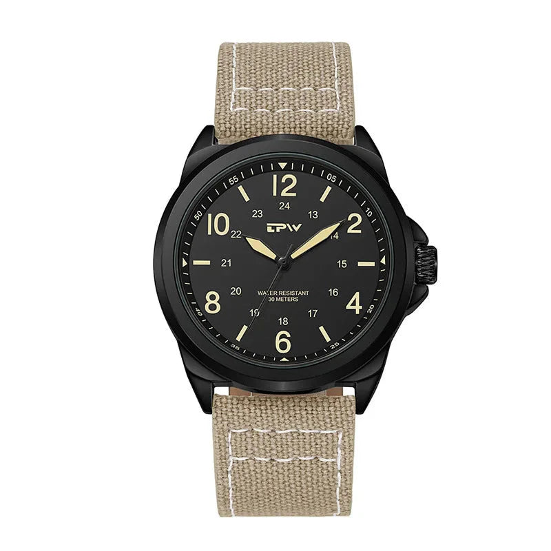 Men's Rugged Military Analog Watch with 42mm Fabric Strap, 30M Water-Resistant-The Yellow Prime