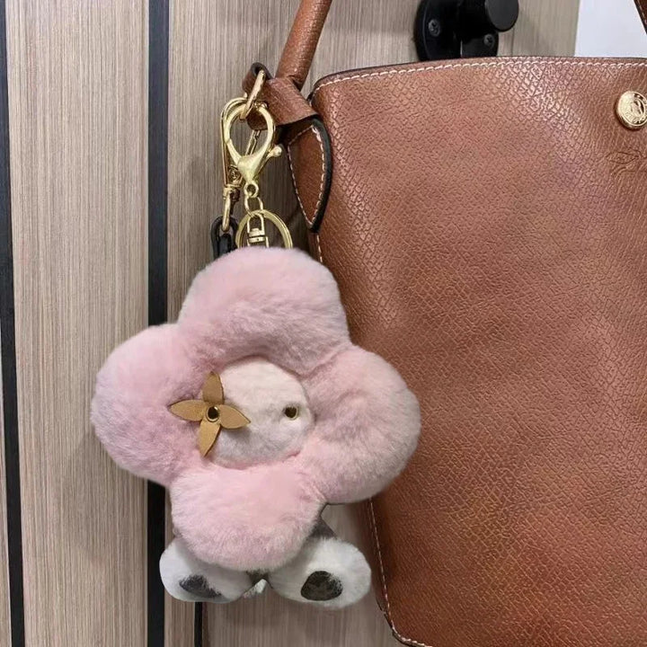 Women's Pink Sunflower Plush Keychain Bag Charm Mini Cozy Gift-The Yellow Prime