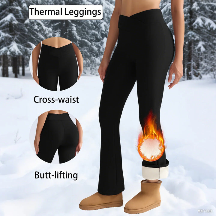 Leggings svasati spessi in pile da donna a vita alta, collant termici