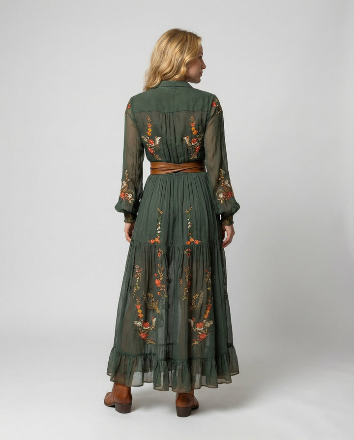 Women's Boho V-Neck Maxi Dress-The Yellow Prime