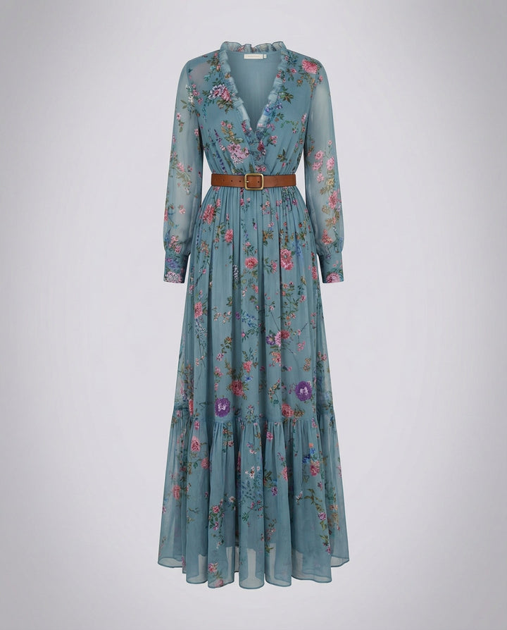 Women's Boho V-Neck Maxi Dress-The Yellow Prime