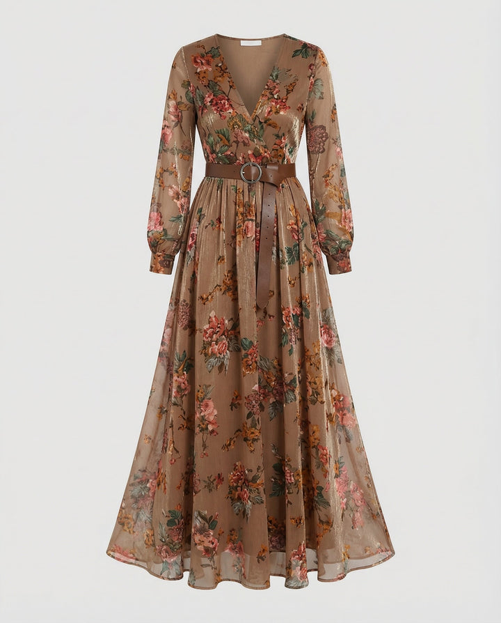 Women's Boho V-Neck Maxi Dress-The Yellow Prime