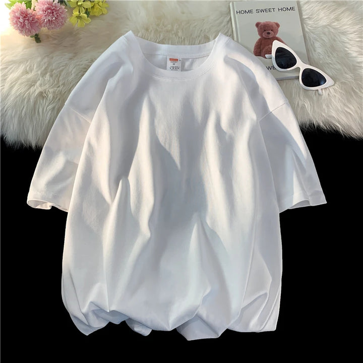 Men's Oversized Summer Short Sleeve Cotton T-Shirt in Solid Colors-The Yellow Prime