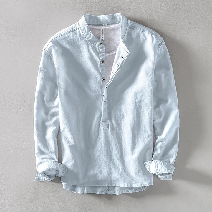 Men's Linen Mandarin Collar Shirt-The Yellow Prime