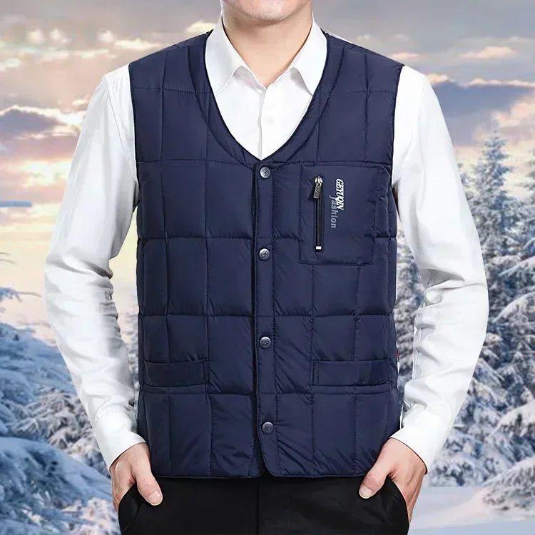 Men's Lightweight Down Vest - V Neck, Polyester, Winter Wear