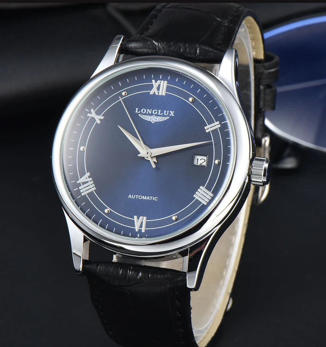 Men's Automatic Leather Strap Mechanical Date Waterproof Watch-The Yellow Prime