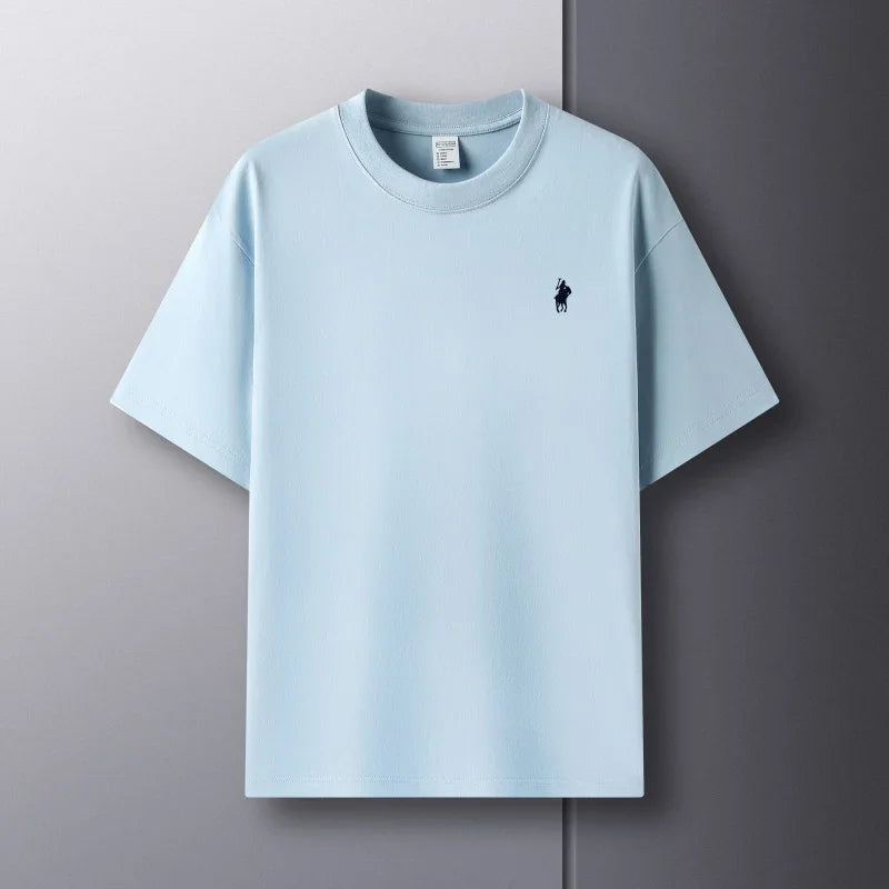 Men's Cotton Short Sleeve Round Neck T-Shirt with Pony Embroidery-The Yellow Prime