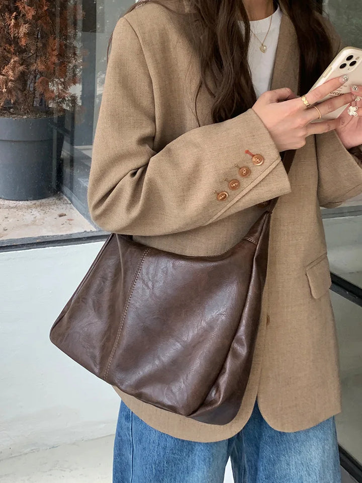 Women's Soft Versatile Hobo Bag - Slouchy Faux Leather Design-The Yellow Prime