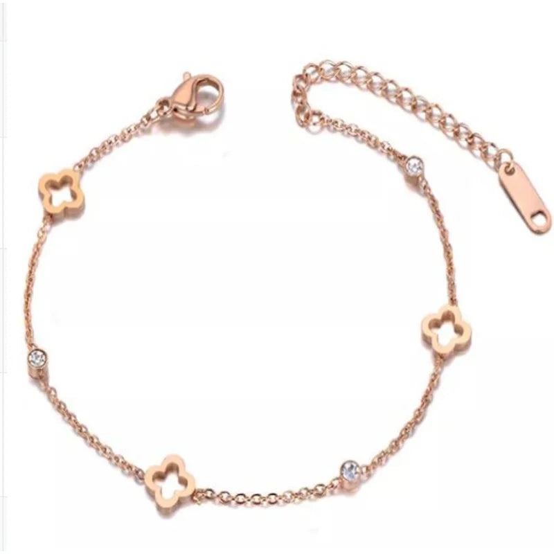 Women's Clover Flower Stainless Steel Bracelet Set - Gold Gift-The Yellow Prime