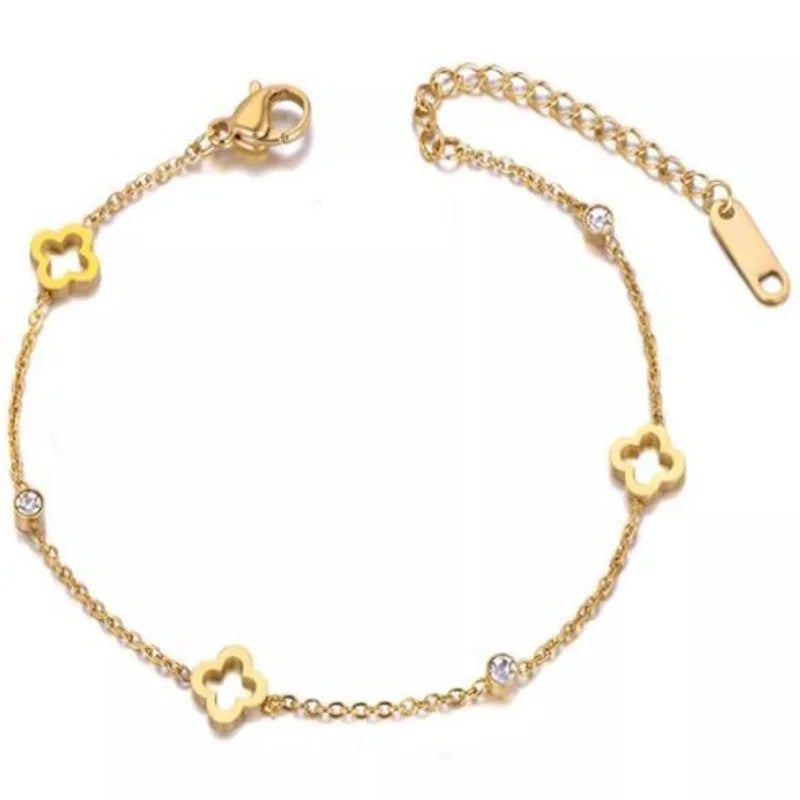 Women's Clover Flower Stainless Steel Bracelet Set - Gold Gift-The Yellow Prime