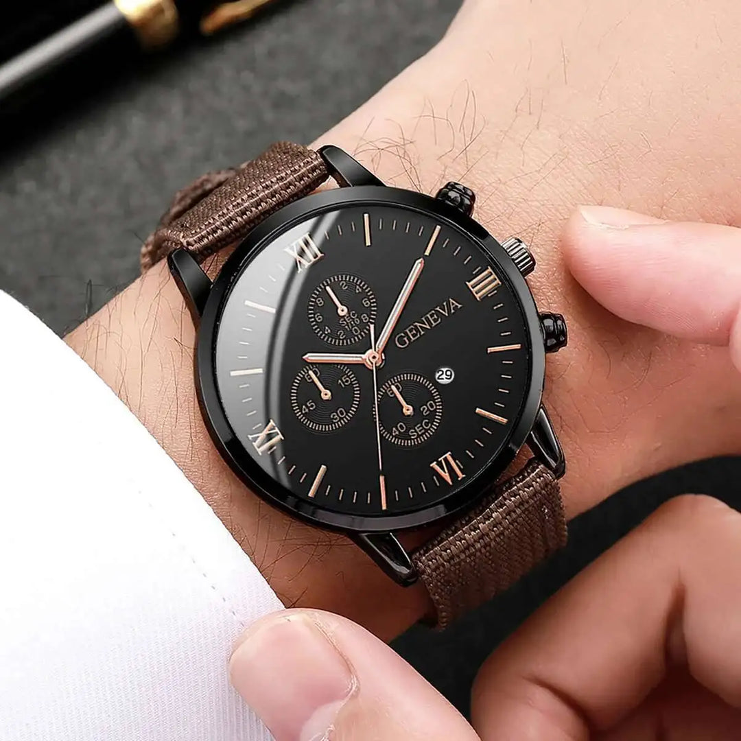 Men's Casual Quartz Watch and Bracelet Set with Nylon Band-The Yellow Prime