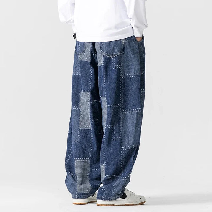 Men's Patchwork Denim Joggers-The Yellow Prime