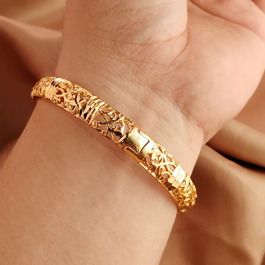 Women's Gold Openwork Bangle Wedding Bracelet in Dubai Style-The Yellow Prime