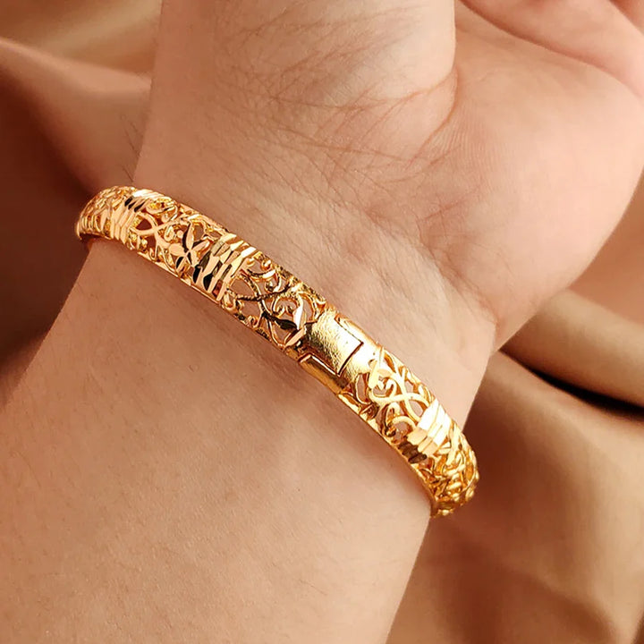 Women's Gold Openwork Bangle Wedding Bracelet in Dubai Style-The Yellow Prime