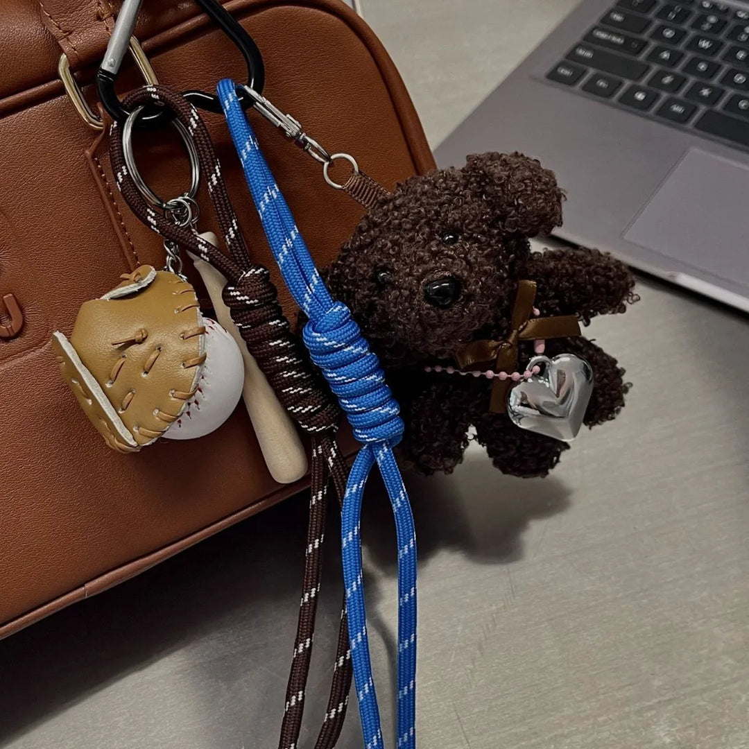 Women's Plush Baseball Dog Key Chain Bag Charm Cute Accessory-The Yellow Prime